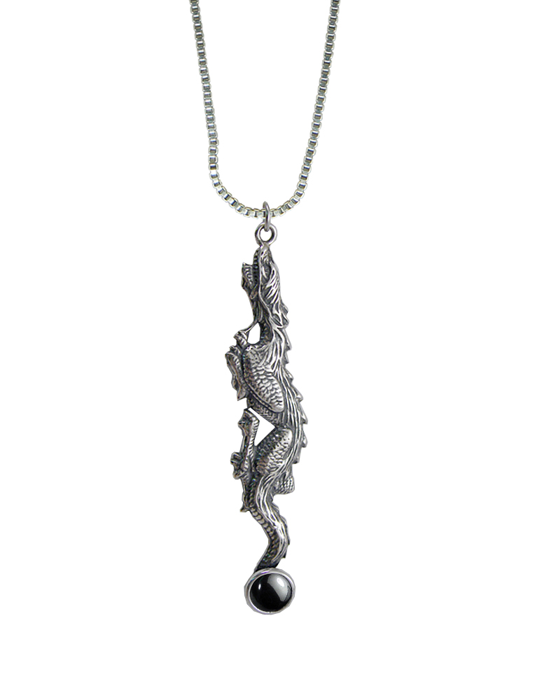 Sterling Silver Stealth Dragon Pendant With Hematite